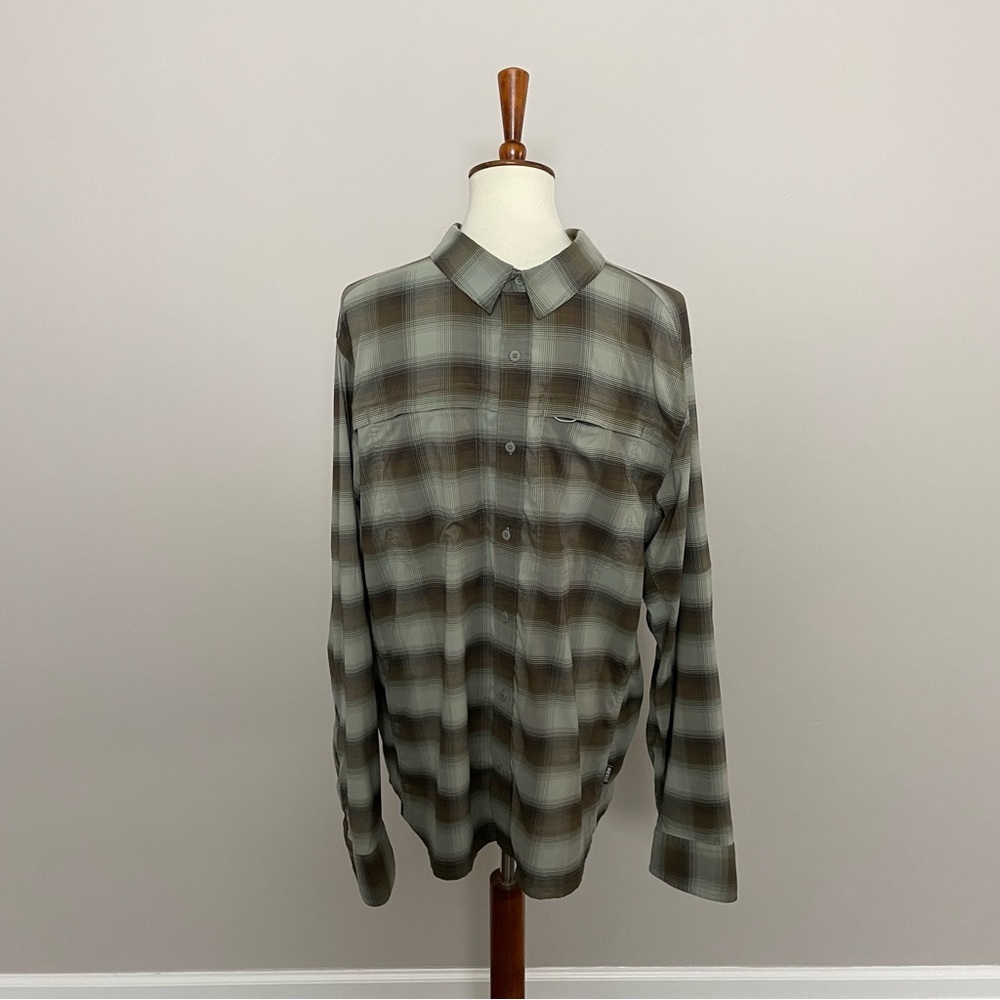REI Co Op Shirt Long Sleeve Button Front Quick Dry Relaxed Pockets Plaid Green